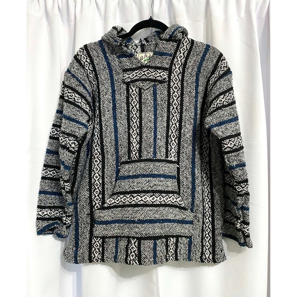 Baja Joe by Earth Ragz Men’s Large Baja Hoodie Black Gray Blue Southwestern